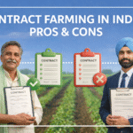 Understand the advantages and risks of contract farming in India, including income stability, pricing control, and legal aspects.