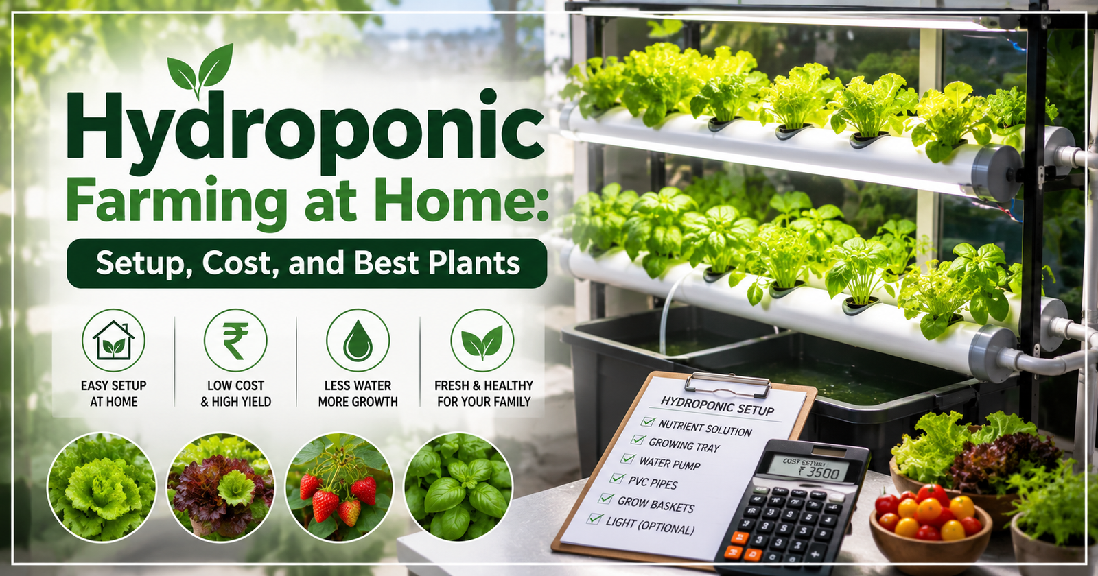 Hydroponic Farming at Home Setup, Cost, and Best Plants