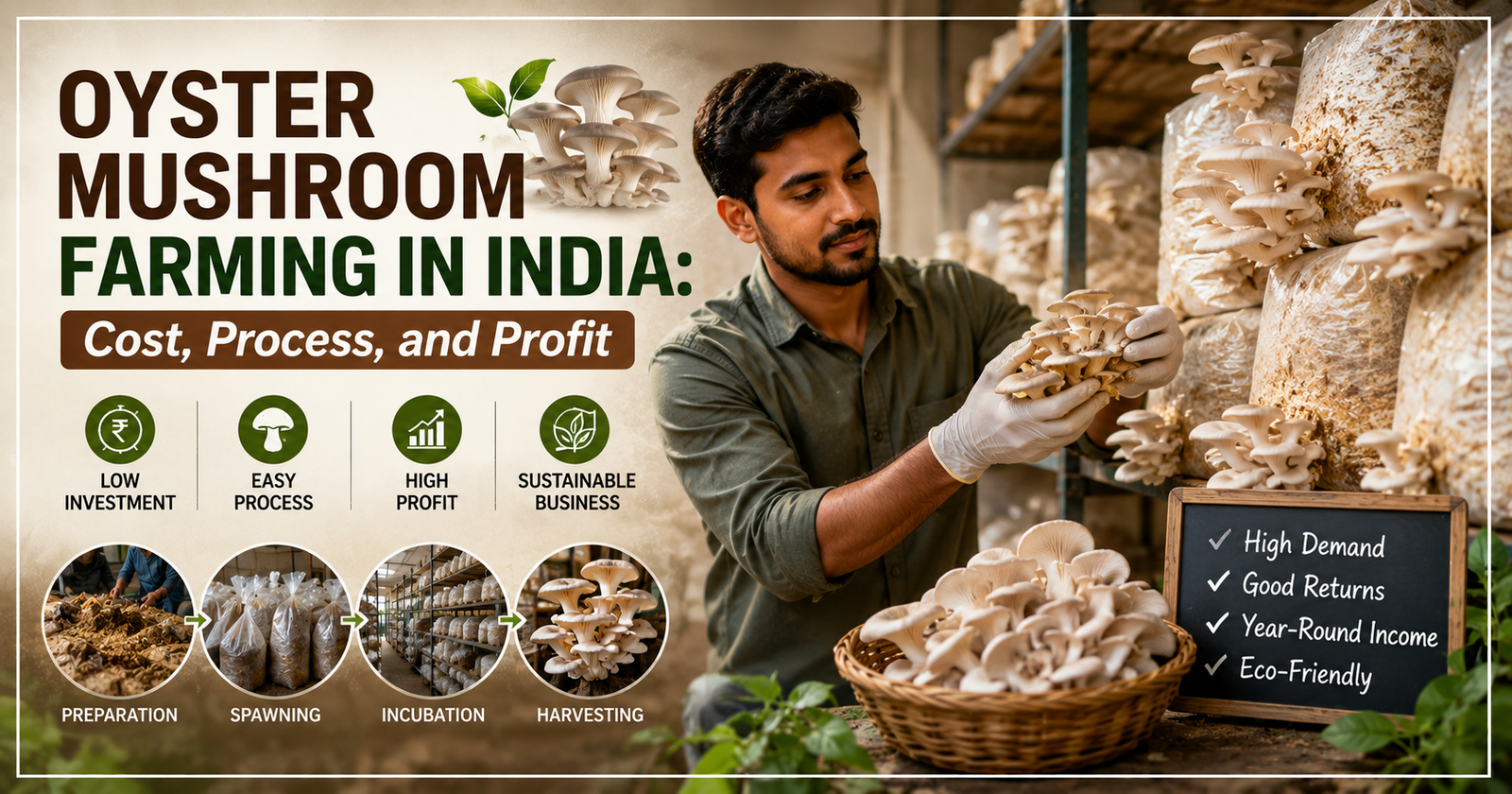 Oyster Mushroom Farming in India Cost, Process, and Profit